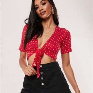 Pull & Bear Cropped Red Tie Front shirt size M